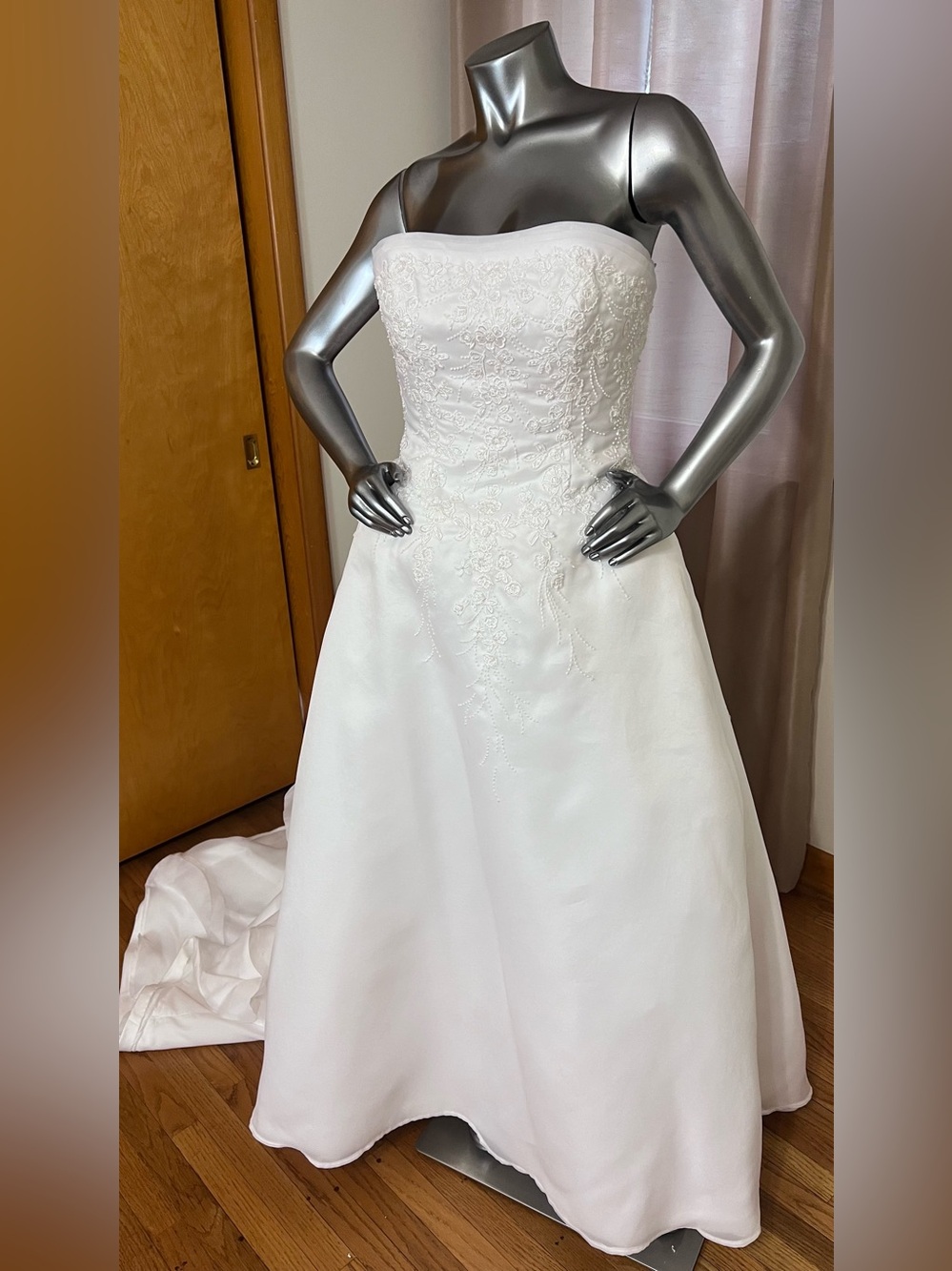 Strapless White Embroidered A-Line Wedding Gown